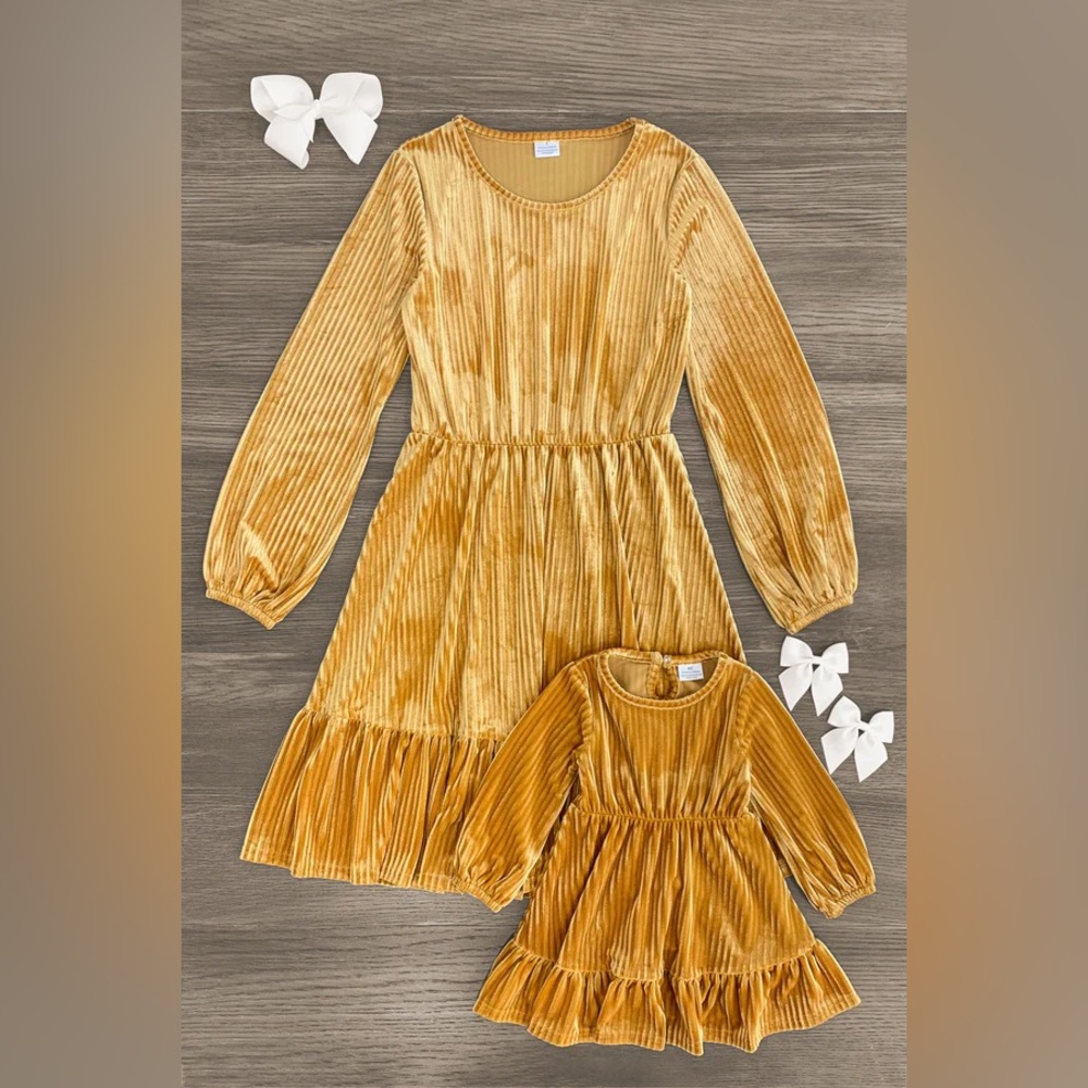 Mommy and Me Gold Ribbed Dresses